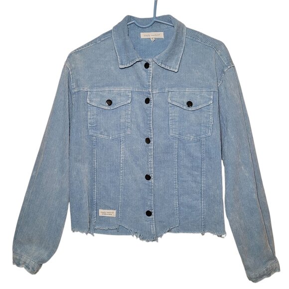 Simply Southern Jacket Distressed Blue Corduroy Long Sleeve Button Medium Boho - Picture 11 of 12